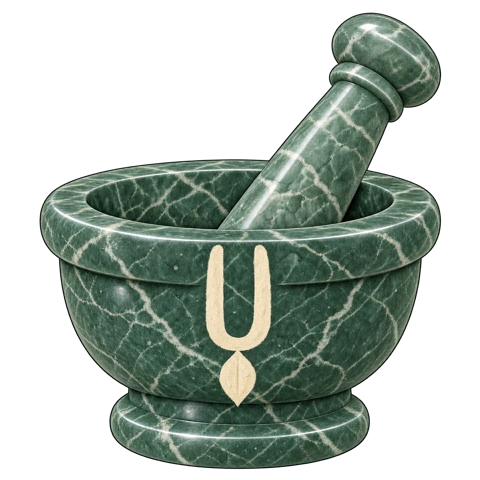 Marble mortar and pestle with Gauḍīya Vaiṣṇava tilak