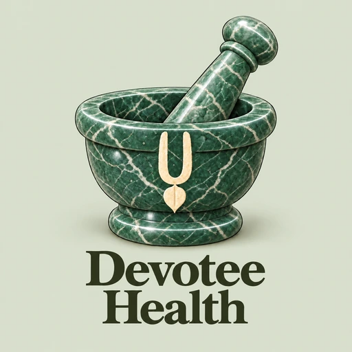 Devotee Health — marble mortar and pestle with natural tilak and rounded tulsi leaf